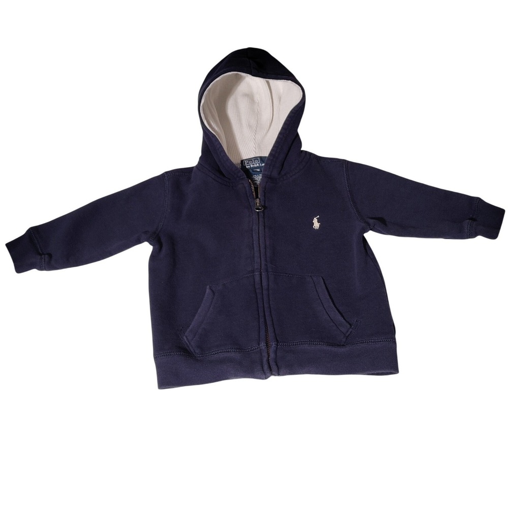Polo Ralph Lauren Navy Blue Zip Up Hoodie White Pony Logo 12M